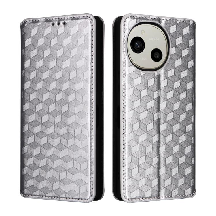 For Sharp Aquos R10 / R9 Cubic Grid Texture Flip Leather Phone Case