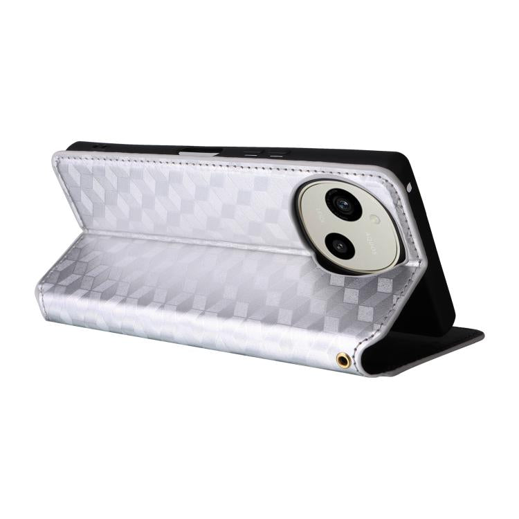 For Sharp Aquos R10 / R9 Cubic Grid Texture Flip Leather Phone Case