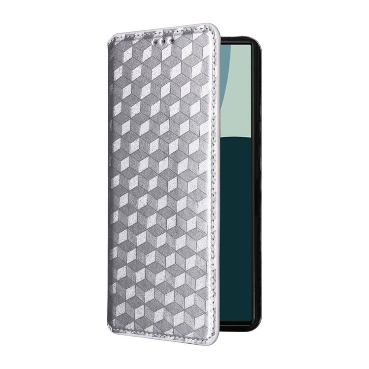 For Sharp Aquos R10 / R9 Cubic Grid Texture Flip Leather Phone Case