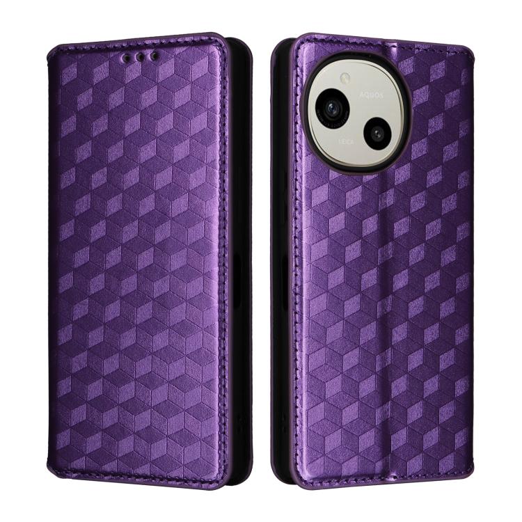 For Sharp Aquos R10 / R9 Cubic Grid Texture Flip Leather Phone Case