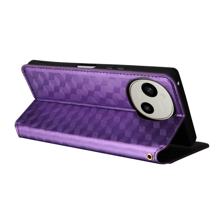 For Sharp Aquos R10 / R9 Cubic Grid Texture Flip Leather Phone Case
