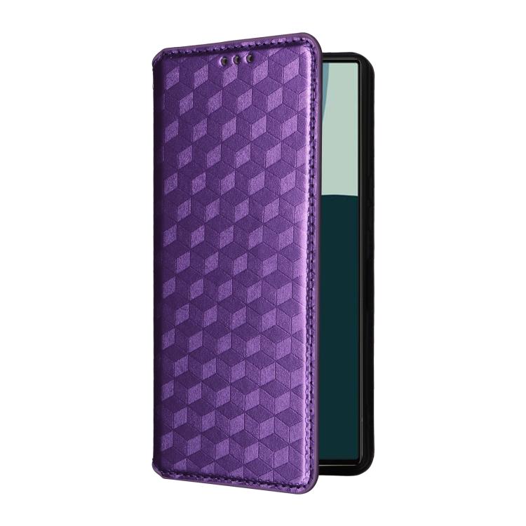 For Sharp Aquos R10 / R9 Cubic Grid Texture Flip Leather Phone Case