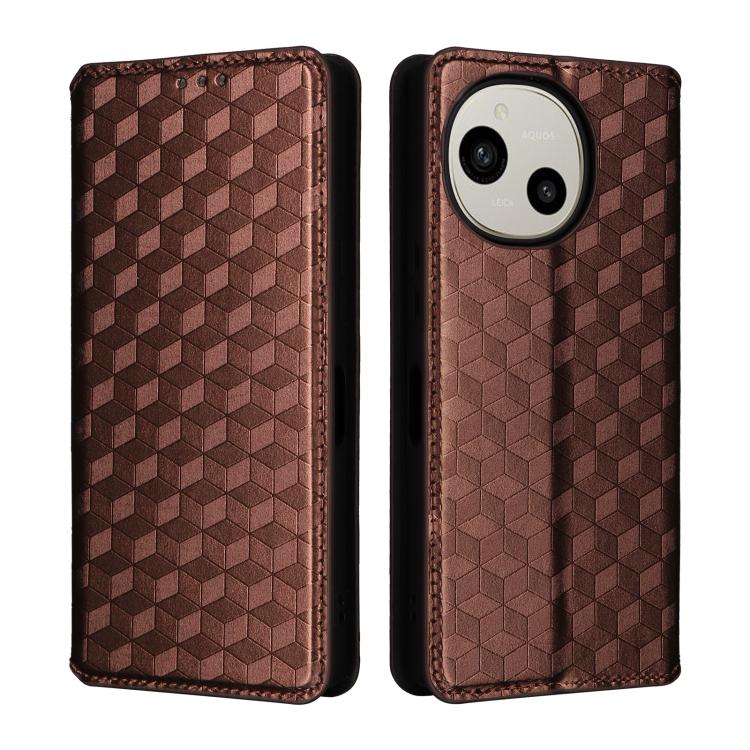 For Sharp Aquos R10 / R9 Cubic Grid Texture Flip Leather Phone Case