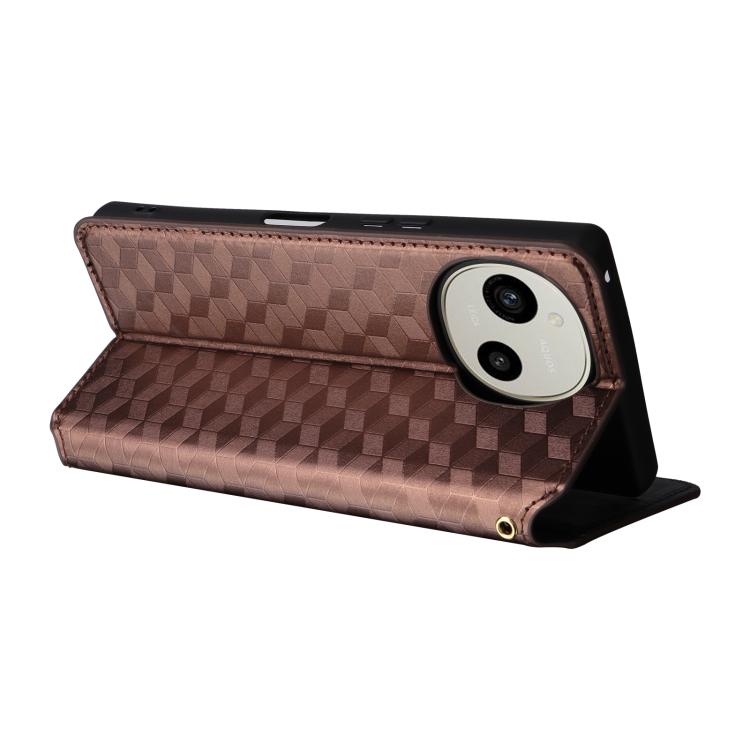 For Sharp Aquos R10 / R9 Cubic Grid Texture Flip Leather Phone Case