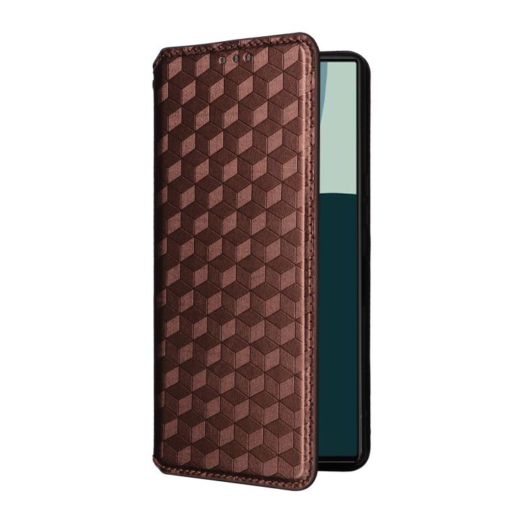 For Sharp Aquos R10 / R9 Cubic Grid Texture Flip Leather Phone Case