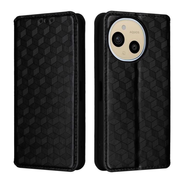 For Sharp Aquos Sense10 / Sense9 Cubic Grid Texture Flip Leather Phone Case