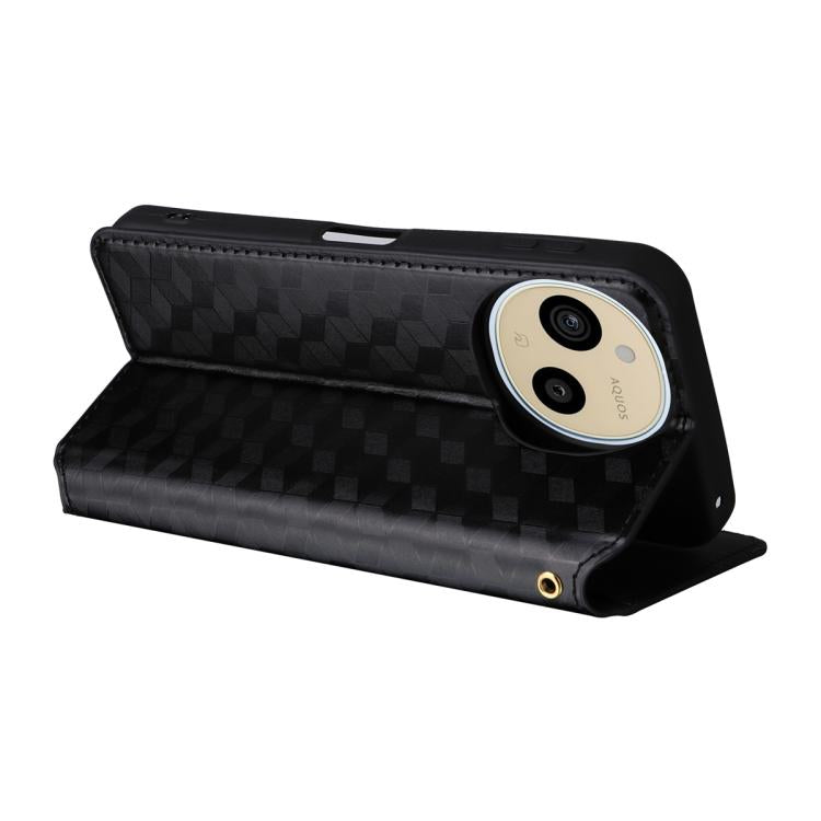 For Sharp Aquos Sense10 / Sense9 Cubic Grid Texture Flip Leather Phone Case