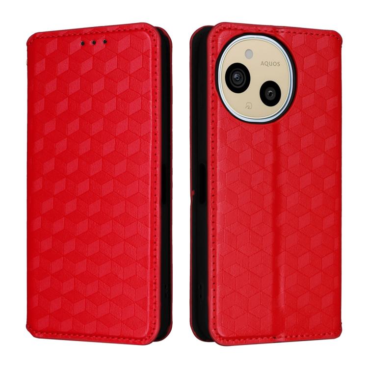 For Sharp Aquos Sense10 / Sense9 Cubic Grid Texture Flip Leather Phone Case