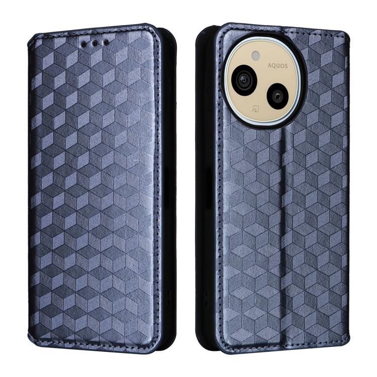 For Sharp Aquos Sense10 / Sense9 Cubic Grid Texture Flip Leather Phone Case