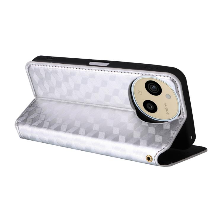 For Sharp Aquos Sense10 / Sense9 Cubic Grid Texture Flip Leather Phone Case