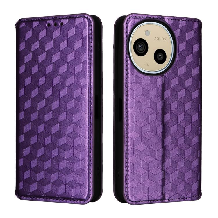 For Sharp Aquos Sense10 / Sense9 Cubic Grid Texture Flip Leather Phone Case