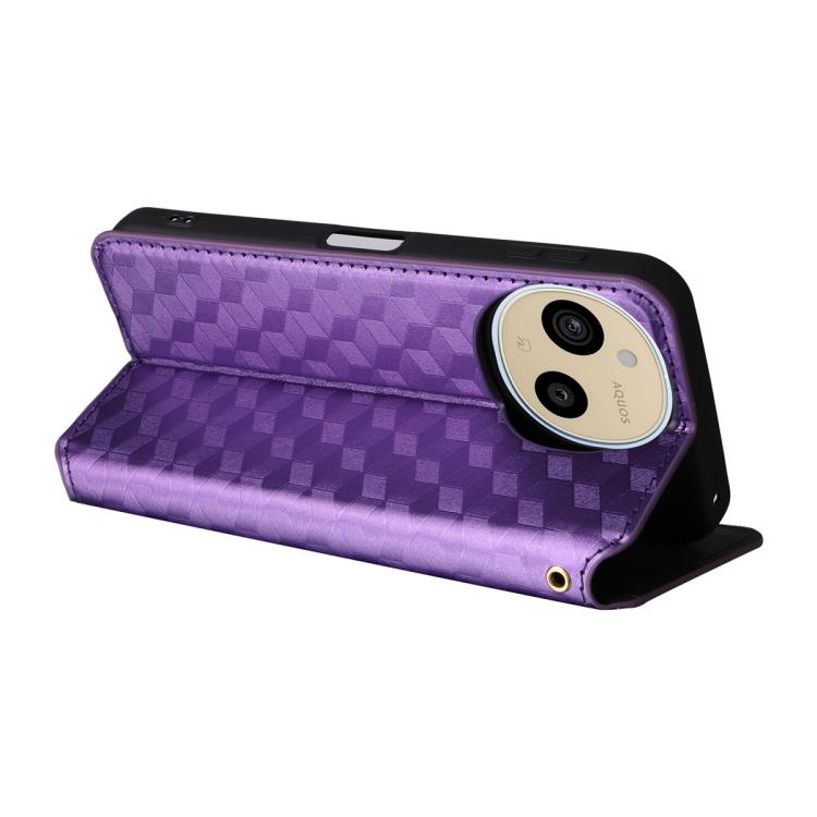For Sharp Aquos Sense10 / Sense9 Cubic Grid Texture Flip Leather Phone Case