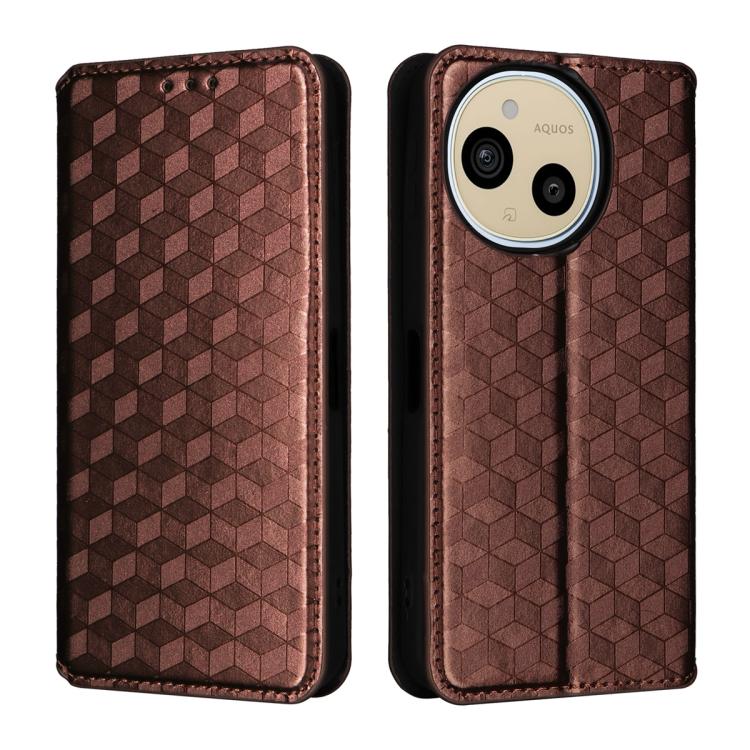 For Sharp Aquos Sense10 / Sense9 Cubic Grid Texture Flip Leather Phone Case