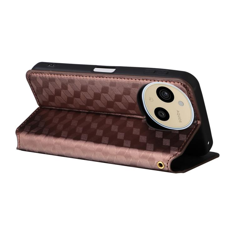 For Sharp Aquos Sense10 / Sense9 Cubic Grid Texture Flip Leather Phone Case