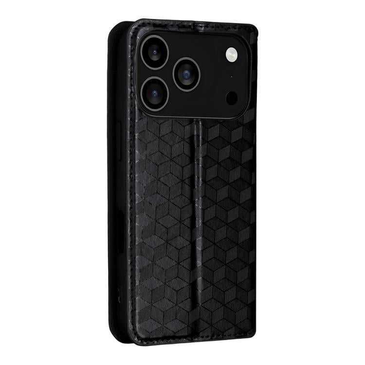 For iPhone 17 Pro Max Cubic Grid Texture Flip Leather Phone Case