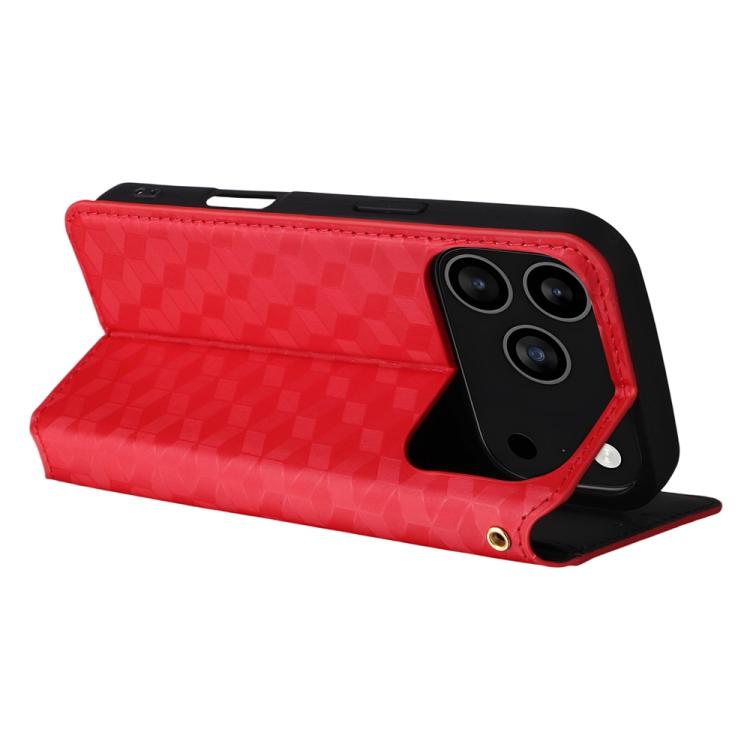 For iPhone 17 Pro Max Cubic Grid Texture Flip Leather Phone Case
