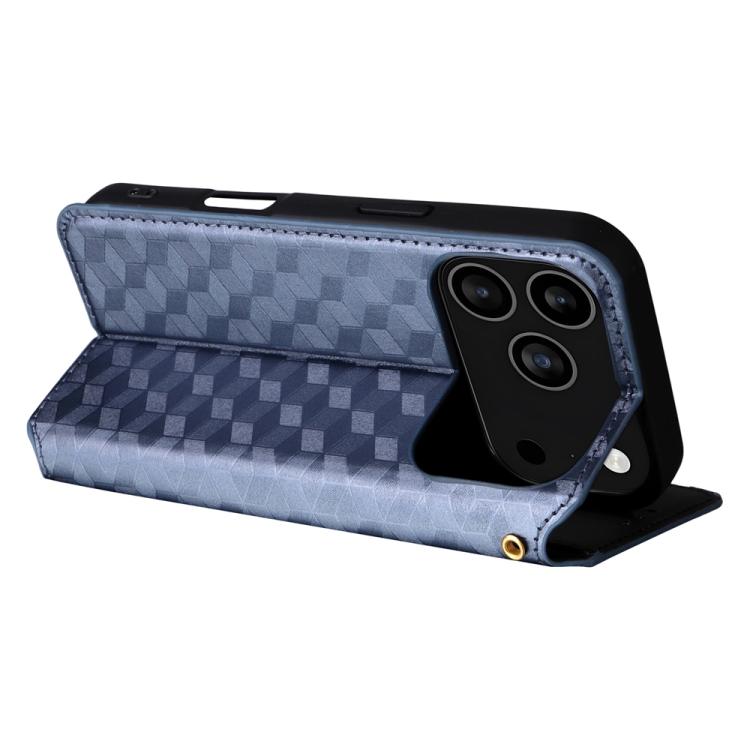 For iPhone 17 Pro Max Cubic Grid Texture Flip Leather Phone Case