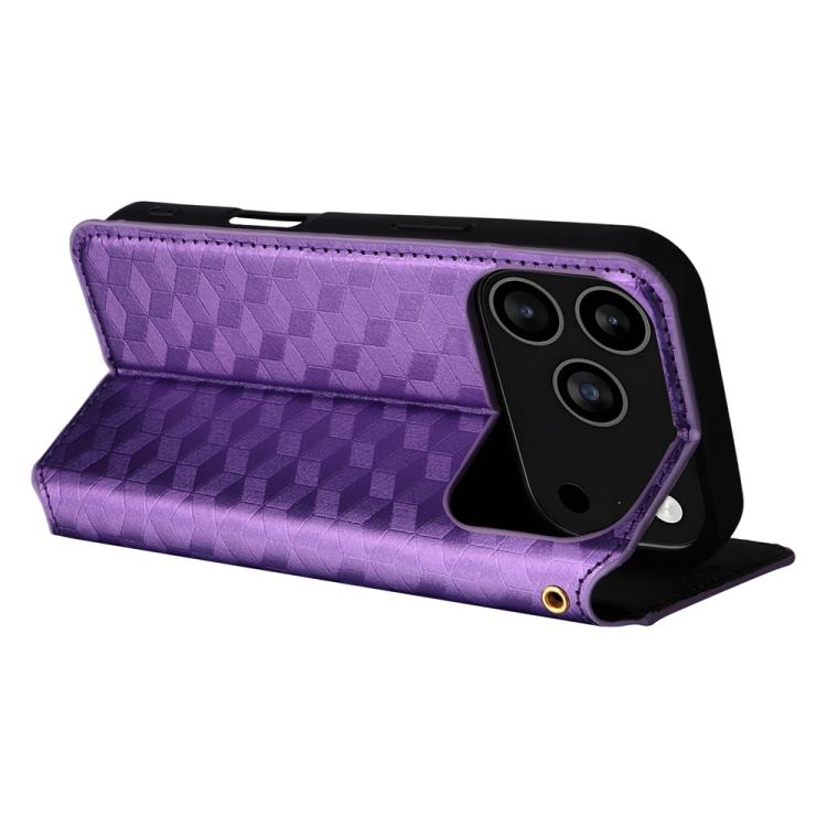 For iPhone 17 Pro Max Cubic Grid Texture Flip Leather Phone Case