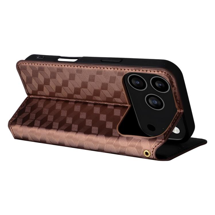 For iPhone 17 Pro Max Cubic Grid Texture Flip Leather Phone Case