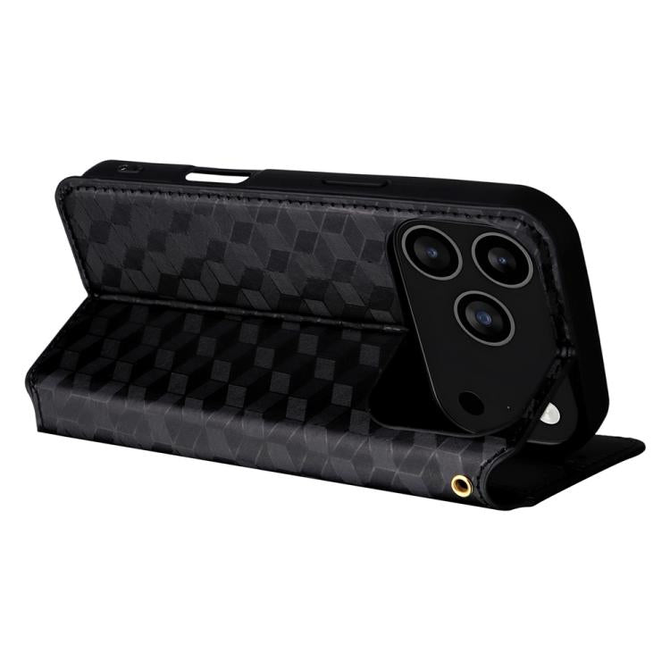 For iPhone 17 Pro Cubic Grid Texture Flip Leather Phone Case