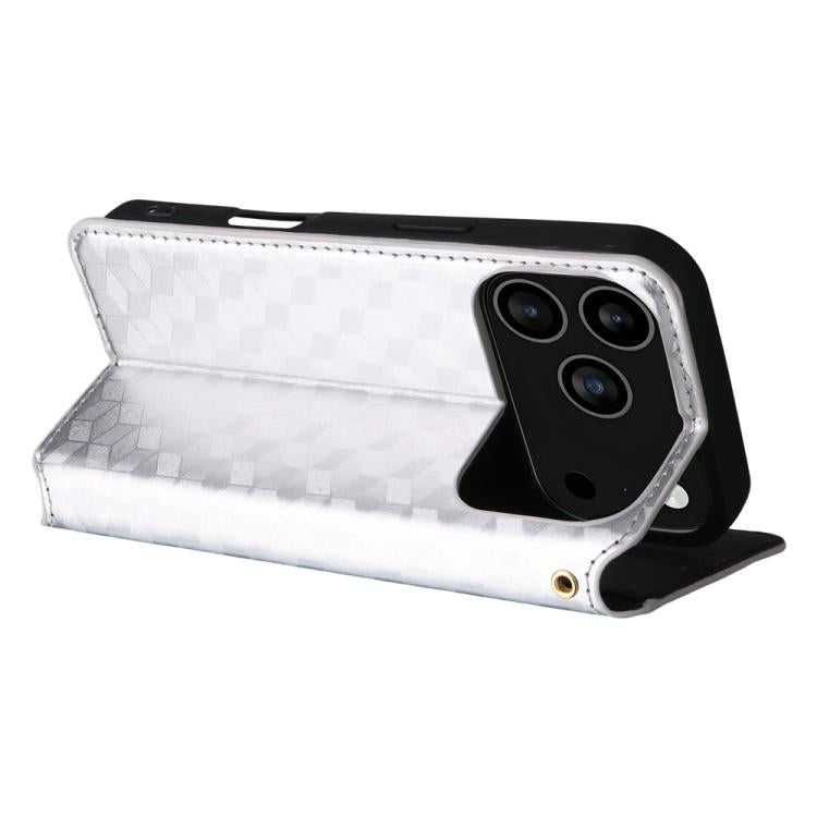 For iPhone 17 Pro Cubic Grid Texture Flip Leather Phone Case