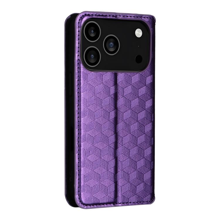 For iPhone 17 Pro Cubic Grid Texture Flip Leather Phone Case