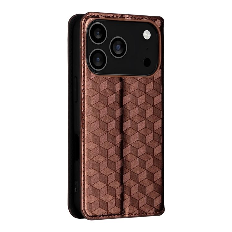 For iPhone 17 Pro Cubic Grid Texture Flip Leather Phone Case