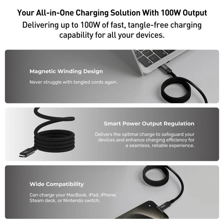 Momax Mag.Link Magnetic 100W USB-C / Type-C to USB-C / Type-C Data Cable, Length:2m - Black
