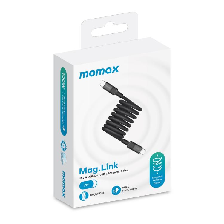 Momax Mag.Link Magnetic 100W USB-C / Type-C to USB-C / Type-C Data Cable, Length:2m - Black