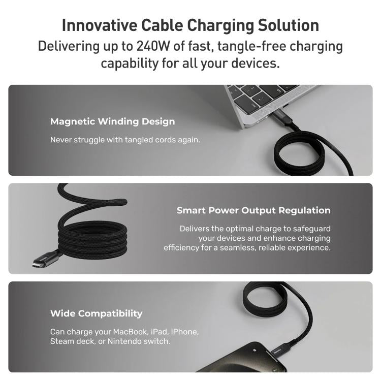 Momax Mag.Link Magnetic 240W USB-C / Type-C to USB-C / Type-C Data Cable, Length:2m - Black