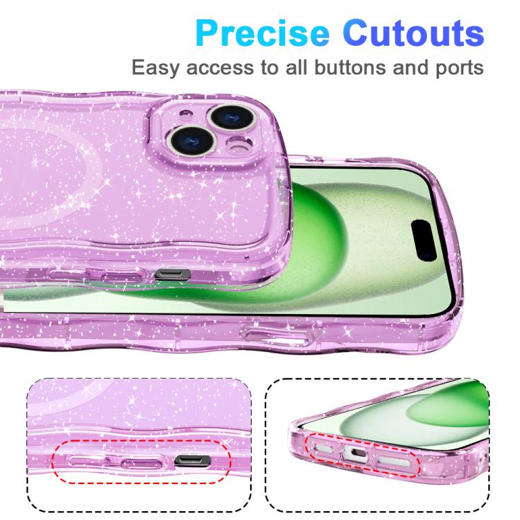 For iPhone 16 Pro Wave Glitter MagSafe Magnetic TPU Phone Case