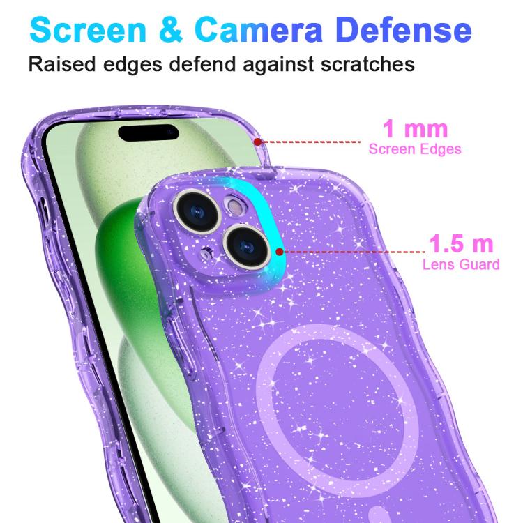 For iPhone 16 Pro Wave Glitter MagSafe Magnetic TPU Phone Case