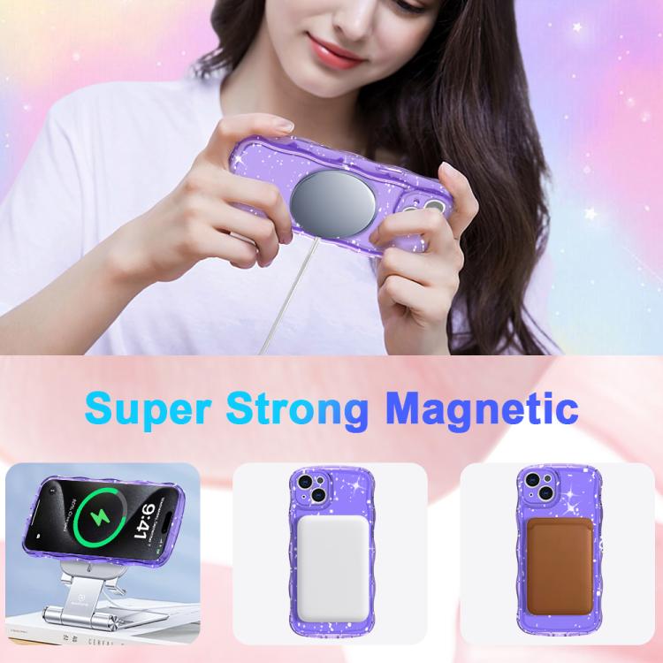 For iPhone 16 Pro Wave Glitter MagSafe Magnetic TPU Phone Case