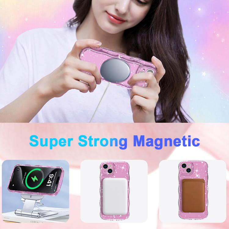 For iPhone 15 Pro Wave Glitter MagSafe Magnetic TPU Phone Case