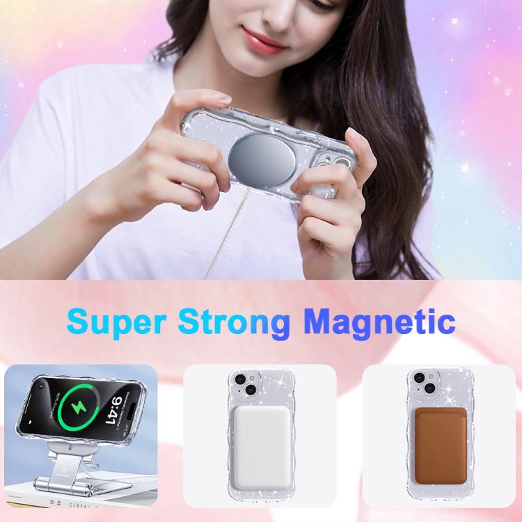For iPhone 15 Plus Wave Glitter MagSafe Magnetic TPU Phone Case