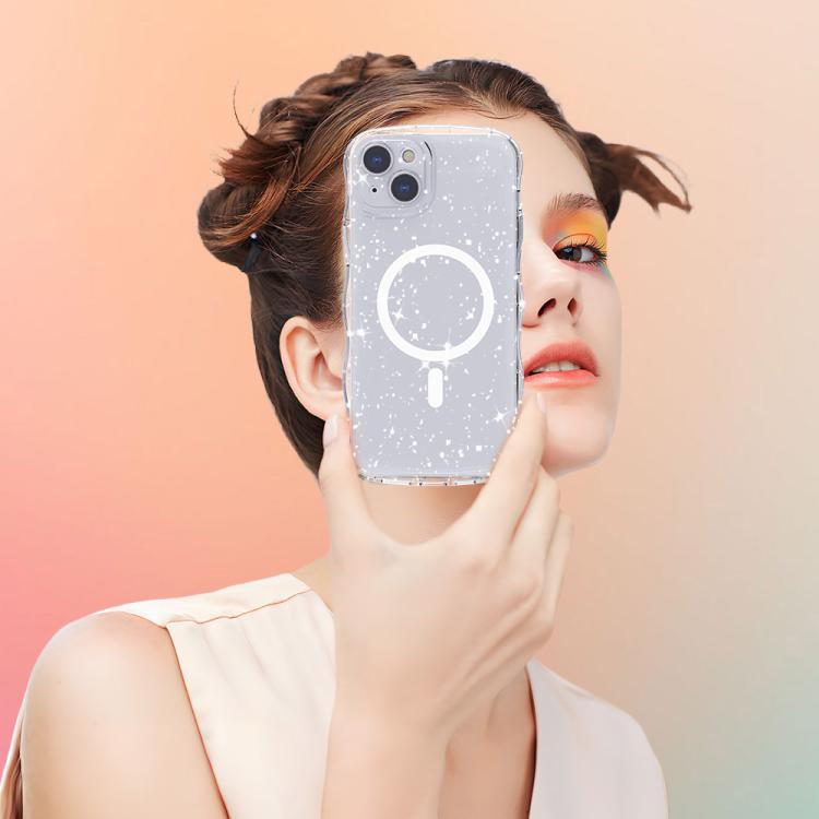 For iPhone 15 Plus Wave Glitter MagSafe Magnetic TPU Phone Case