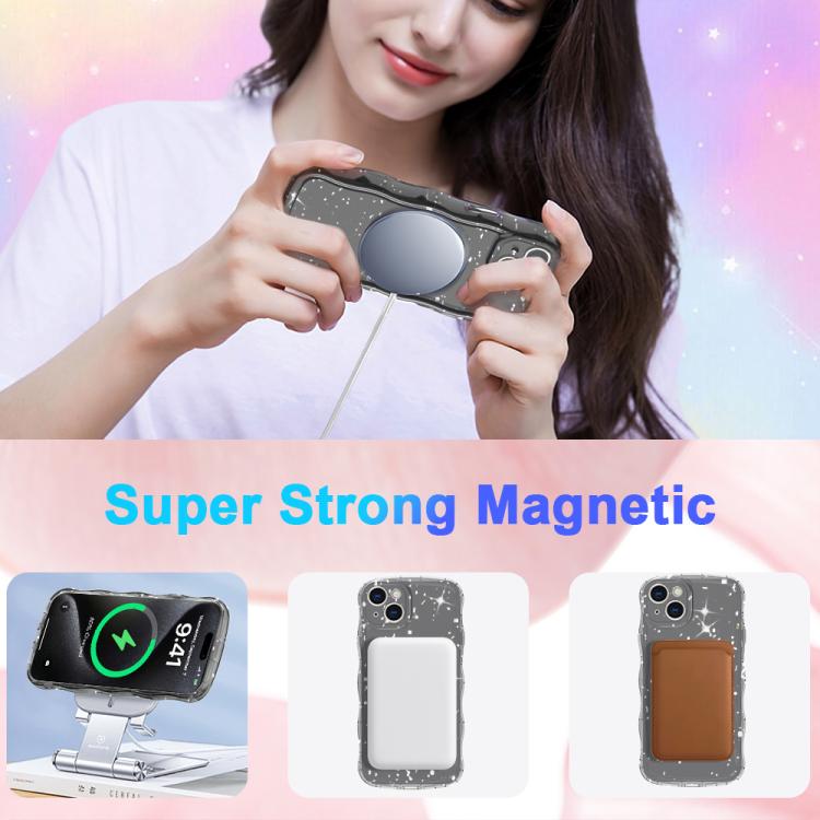 For iPhone 15 Plus Wave Glitter MagSafe Magnetic TPU Phone Case