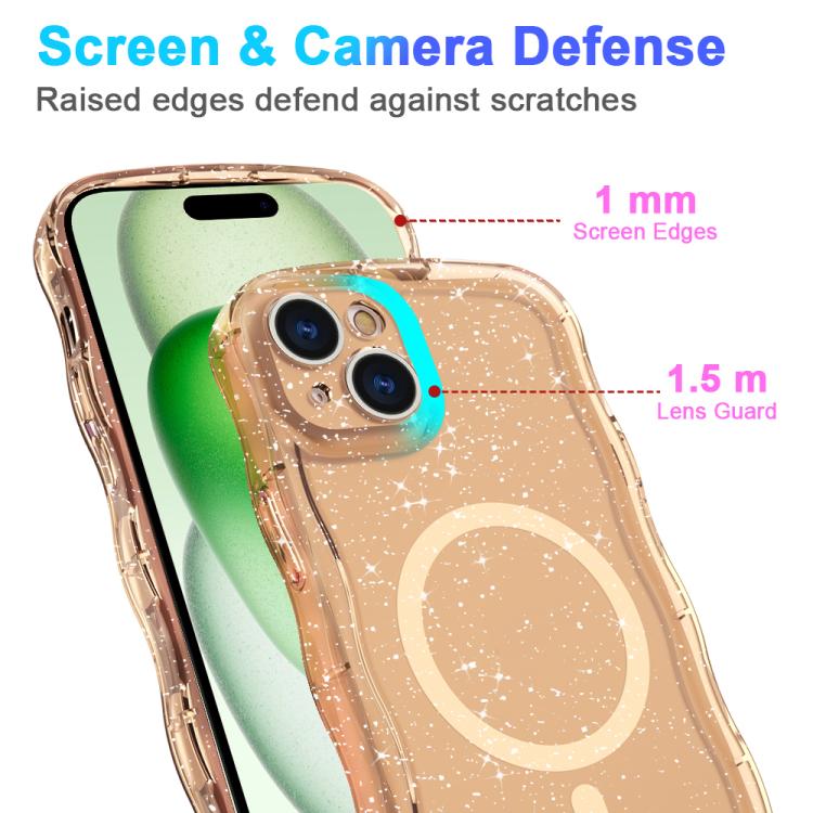 For iPhone 15 Plus Wave Glitter MagSafe Magnetic TPU Phone Case
