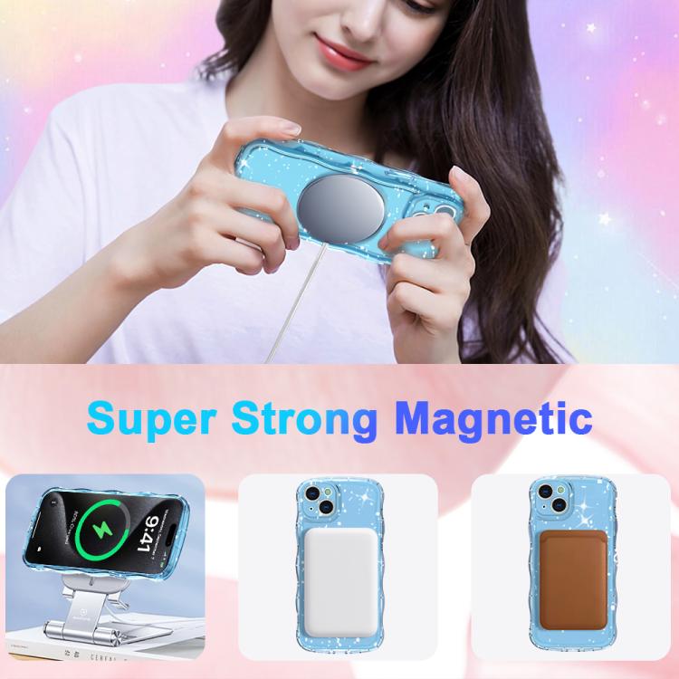 For iPhone 15 Plus Wave Glitter MagSafe Magnetic TPU Phone Case