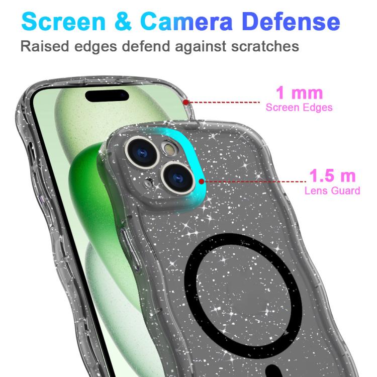 For iPhone 15 Wave Glitter MagSafe Magnetic TPU Phone Case