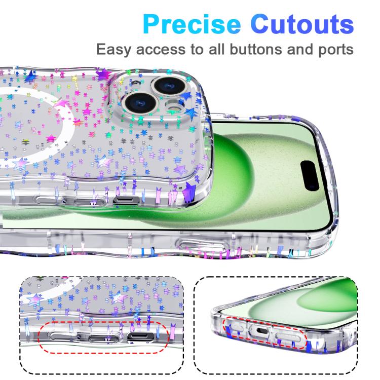 For iPhone 16 Plus Wave Star Transparent MagSafe Magnetic Phone Case - Star