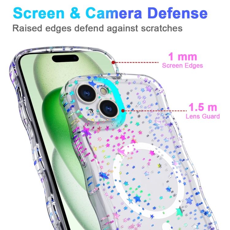 For iPhone 16 Wave Star Transparent MagSafe Magnetic Phone Case - Star