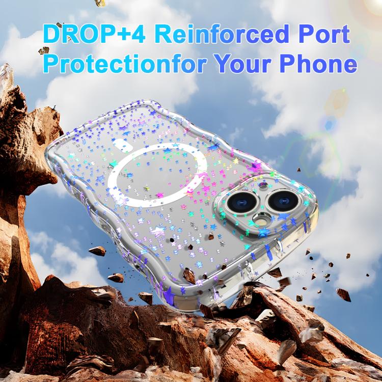 For iPhone 15 Pro Max Wave Star Transparent MagSafe Magnetic Phone Case - Star