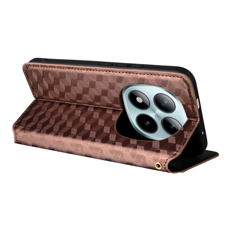 For Redmi Note 15 Pro 4G Global 163.2mm Cubic Grid Texture Flip Leather Phone Case