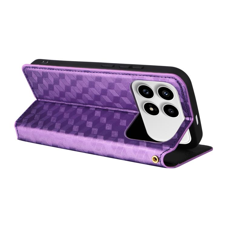 For Redmi K90 5G / Poco F8 Pro Cubic Grid Texture Flip Leather Phone Case