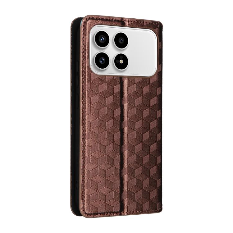 For Redmi K90 5G / Poco F8 Pro Cubic Grid Texture Flip Leather Phone Case
