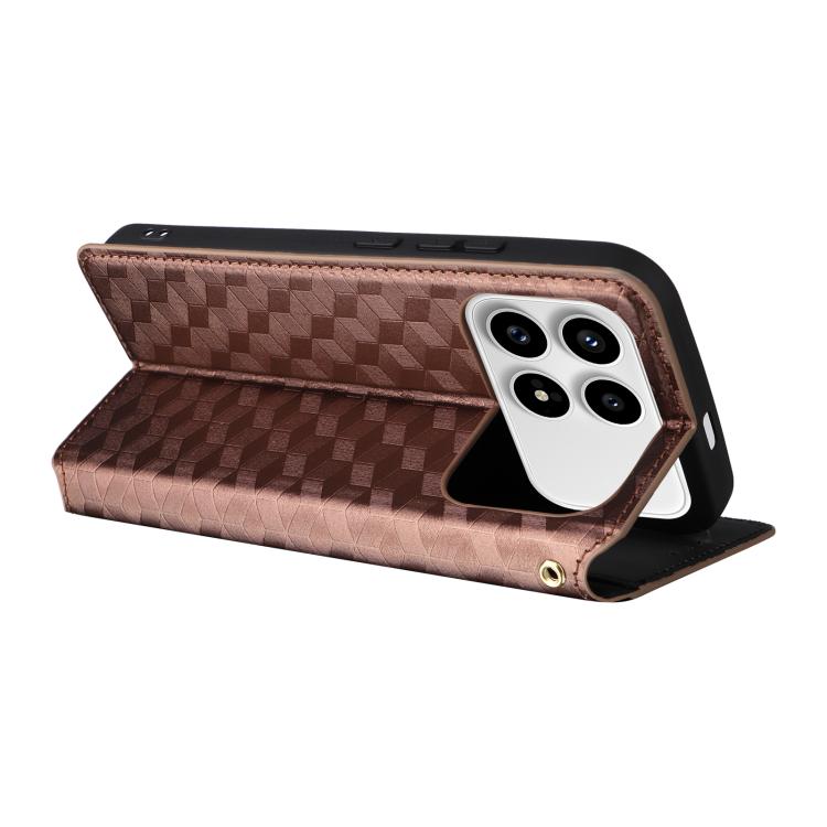 For Redmi K90 5G / Poco F8 Pro Cubic Grid Texture Flip Leather Phone Case