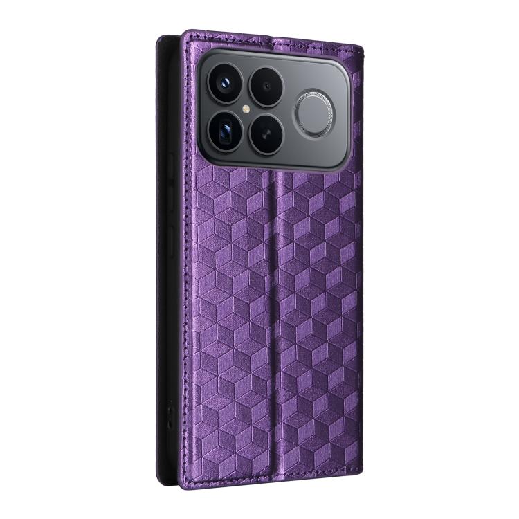 For Redmi K90 Pro Max 5G / Poco F8 Ultra Cubic Grid Texture Flip Leather Phone Case