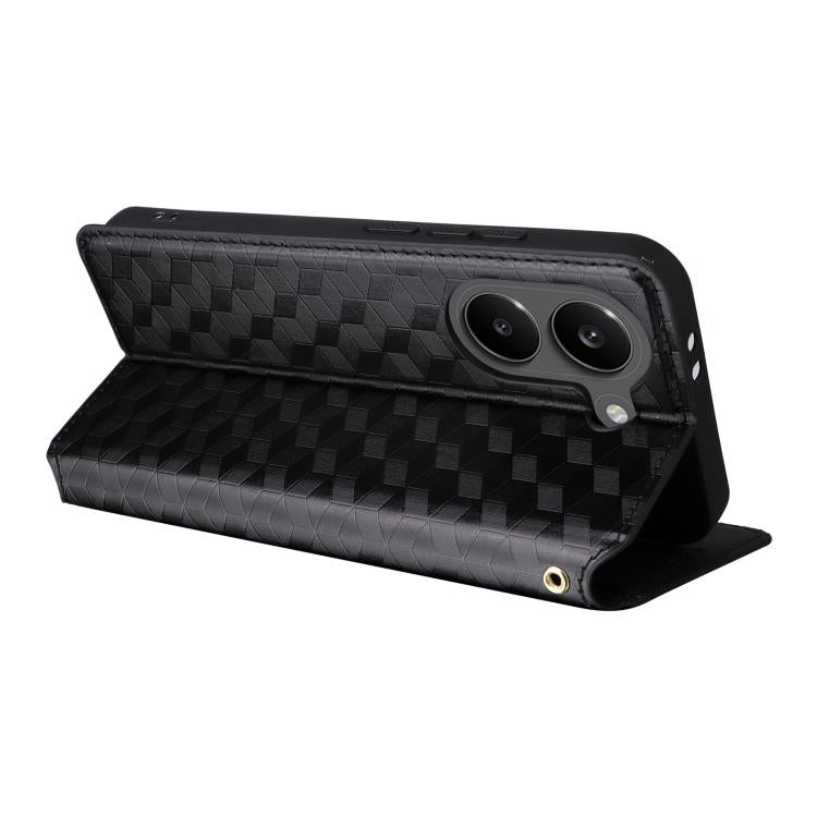 For Redmi Turbo 5 5G / Poco X8 Pro 5G Cubic Grid Texture Flip Leather Phone Case