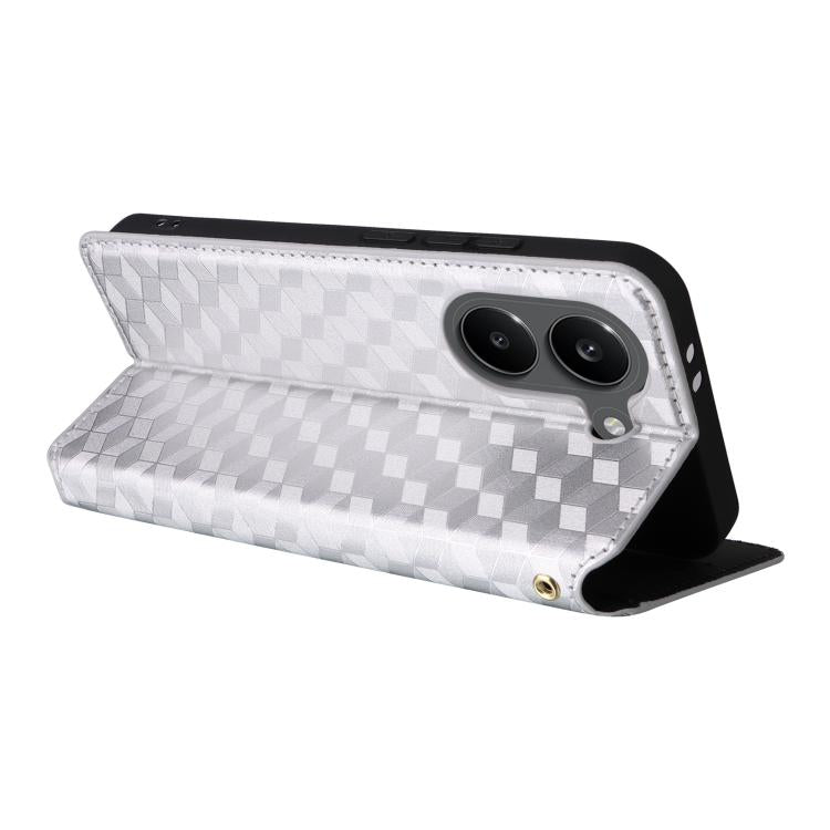 For Redmi Turbo 5 5G / Poco X8 Pro 5G Cubic Grid Texture Flip Leather Phone Case